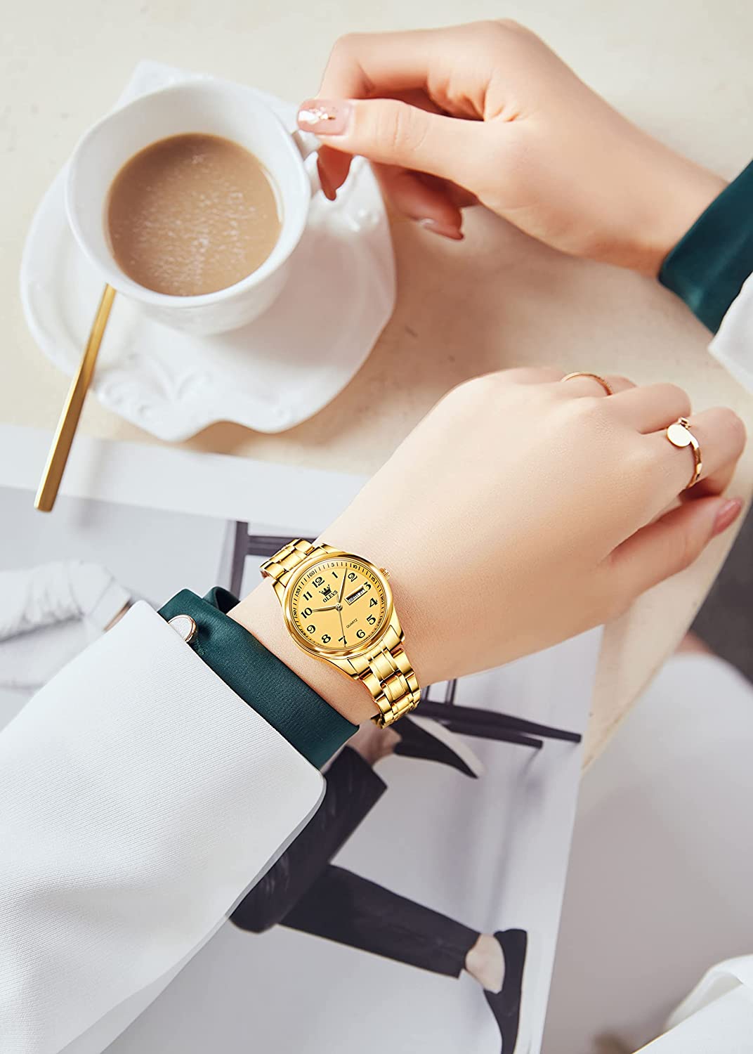 Business Women Watches Day Date,Woman Watches with Silver Gold Stainless Steel,Fashion Luminous Ladies Watches with Black/White Dial,Roman Numeral Womens Watches,Small Face Waterproof Ladies Watches - Image 7